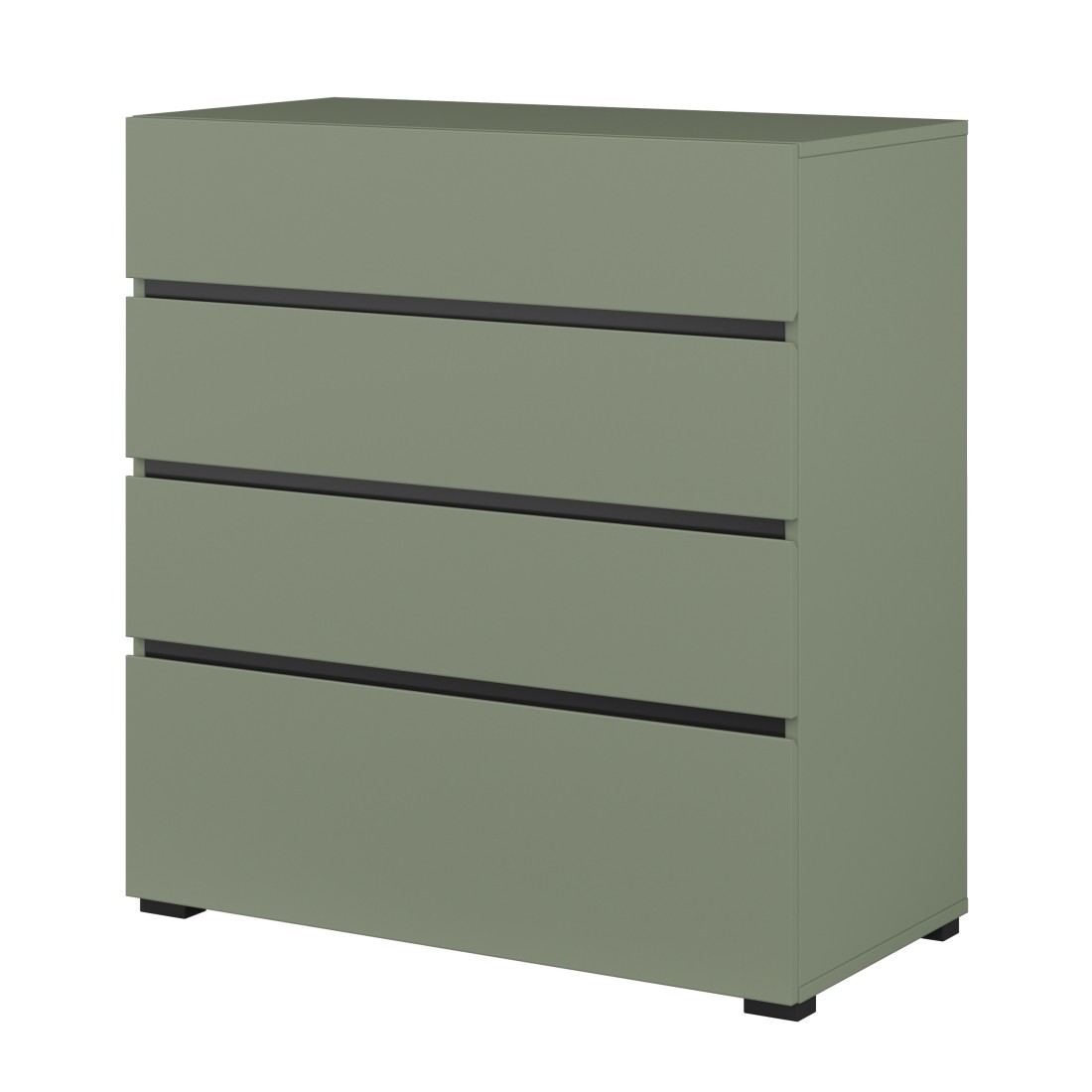 Commode HAVANA – 4 tiroirs – Coloris vert sauge et noir – Style moderne et rangement compact