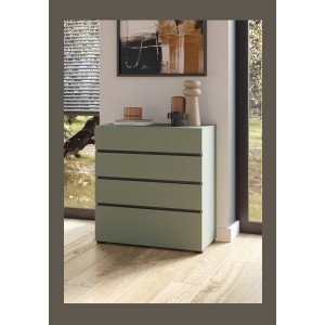 Commode HAVANA – 4 tiroirs – Coloris vert sauge et noir – Style moderne et rangement compact