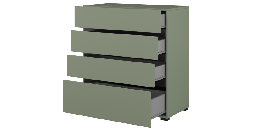 Commode HAVANA – 4 tiroirs – Coloris vert sauge et noir – Style moderne et rangement compact