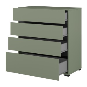 Commode HAVANA – 4 tiroirs – Coloris vert sauge et noir – Style moderne et rangement compact
