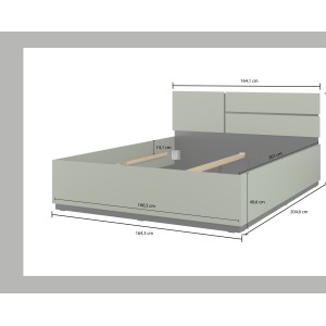 Bett HAVANA 160x200 cm – Farbe Salbeigrün und Schwarz – Robuste Struktur und modernes Design