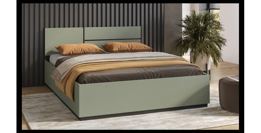 Lit HAVANA 160x200 cm – Coloris vert sauge et noir – Structure robuste et design moderne