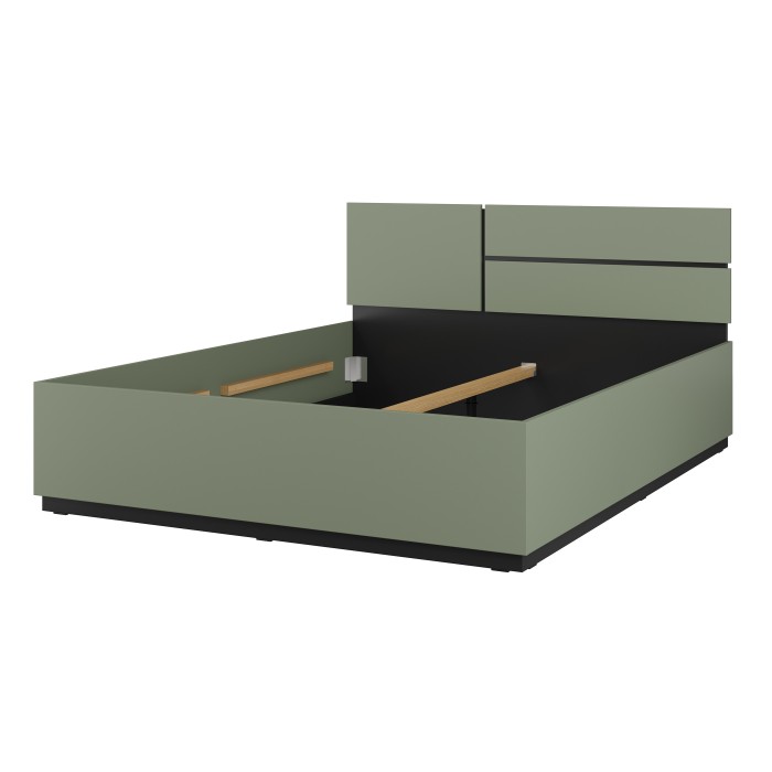 Lit HAVANA 160x200 cm – Coloris vert sauge et noir – Structure robuste et design moderne