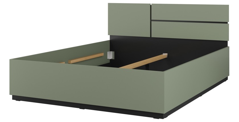 Lit HAVANA 160x200 cm – Coloris vert sauge et noir – Structure robuste et design moderne