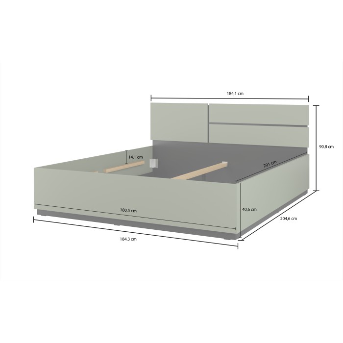 Bed HAVANA 180x200 cm - Kleur saliegroen en zwart - Modern design bed voor volwassen slaapkamer