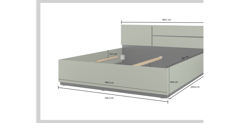 Bett HAVANA 180x200 cm – Farbe Salbeigrün und Schwarz – Modernes Designbett für das Erwachsenenschlafzimmer