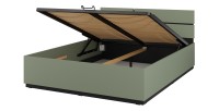 Lit HAVANA 160x200 cm – Coloris vert sauge et noir – Avec coffre de rangement – Design pratique et moderne