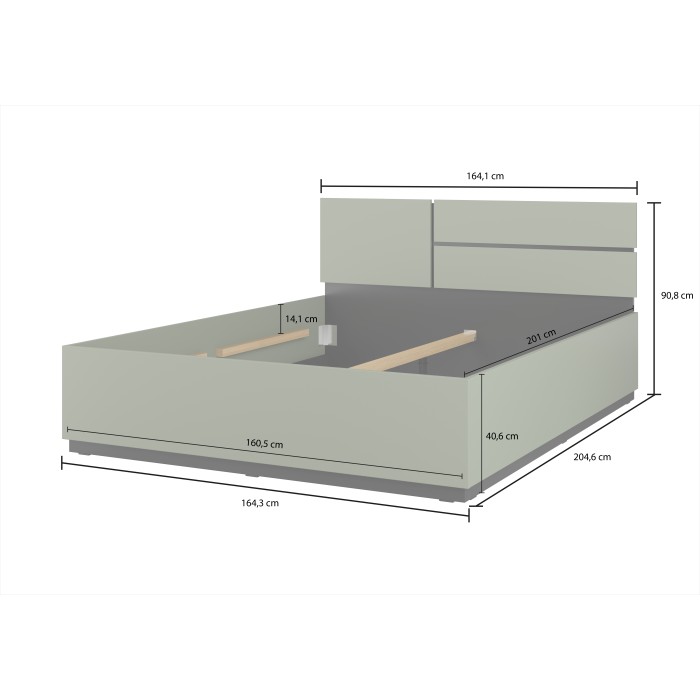 Lit coffre HAVANA 160x200 cm – Farbe Salbeigrün und Schwarz – Praktisches und modernes Design