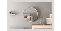 Miroir rond RIO – Ø80 cm – Finition chêne vieilli – MDF décor bois – Design naturel et tendance