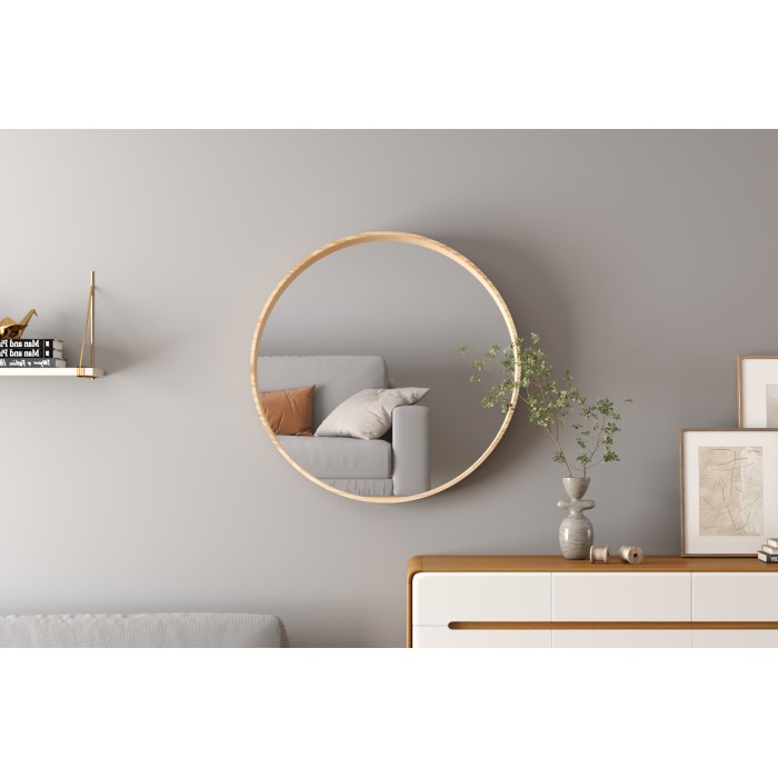 Specchio rotondo RIO – Ø80 cm – Finitura quercia invecchiata – MDF decorato legno – Design naturale e alla moda