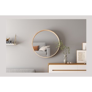 Miroir rond RIO – Ø80 cm – Finition chêne vieilli – MDF décor bois – Design naturel et tendance
