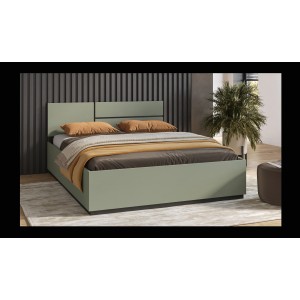 Lit HAVANA 160x200 cm – Coloris vert sauge et noir – Avec coffre de rangement – Design pratique et moderne