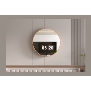 Espejo redondo RIO con borde – Ø80 cm – Acabado en roble envejecido – Marco grueso – Diseño natural y moderno