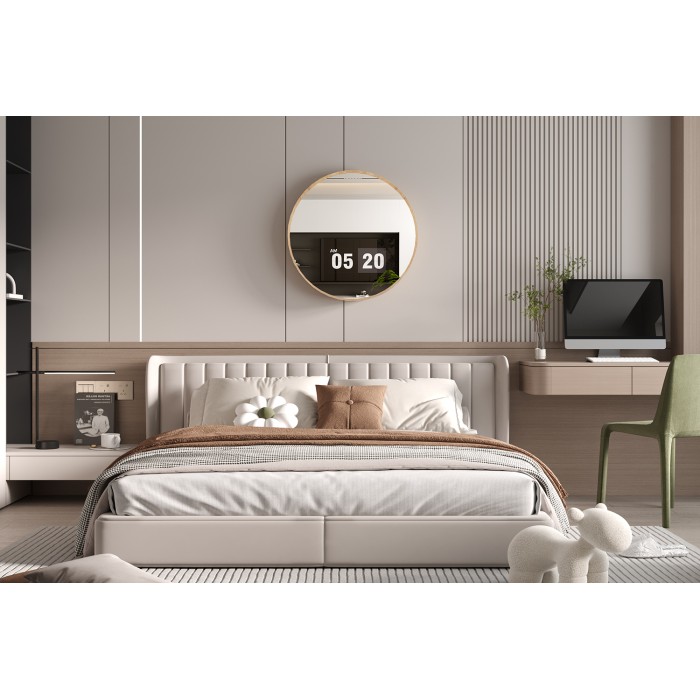 Specchio rotondo RIO con bordo – Ø80 cm – Finitura in rovere invecchiato – Cornice spessa – Design naturale e moderno