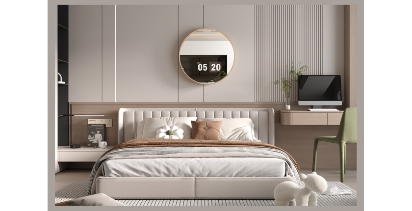 Espejo redondo RIO con borde – Ø80 cm – Acabado en roble envejecido – Marco grueso – Diseño natural y moderno