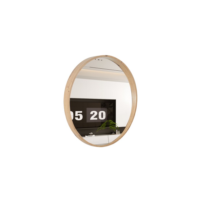 Specchio rotondo RIO con bordo – Ø80 cm – Finitura in rovere invecchiato – Cornice spessa – Design naturale e moderno