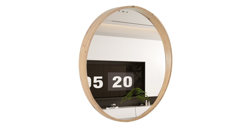 Espejo redondo RIO con borde – Ø80 cm – Acabado en roble envejecido – Marco grueso – Diseño natural y moderno