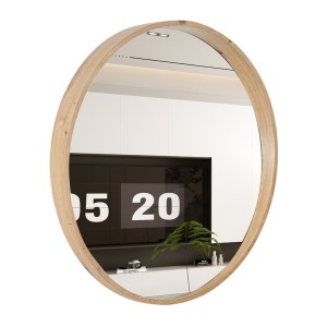 Espejo redondo RIO con borde – Ø80 cm – Acabado en roble envejecido – Marco grueso – Diseño natural y moderno