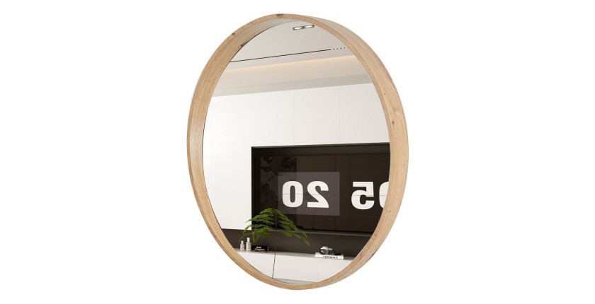Espejo redondo RIO con borde – Ø80 cm – Acabado en roble envejecido – Marco grueso – Diseño natural y moderno