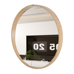 Espejo redondo RIO con borde – Ø80 cm – Acabado en roble envejecido – Marco grueso – Diseño natural y moderno