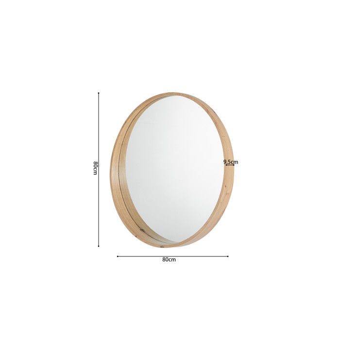 Specchio rotondo RIO con bordo – Ø80 cm – Finitura in rovere invecchiato – Cornice spessa – Design naturale e moderno