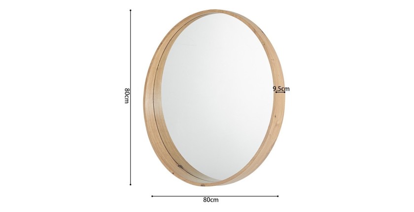 Espejo redondo RIO con borde – Ø80 cm – Acabado en roble envejecido – Marco grueso – Diseño natural y moderno