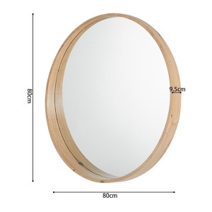 Espejo redondo RIO con borde – Ø80 cm – Acabado en roble envejecido – Marco grueso – Diseño natural y moderno