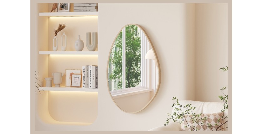 Miroir asymétrique NARA – 50x80 cm – Finition chêne vieilli – MDF décor bois – Style organique et tendance