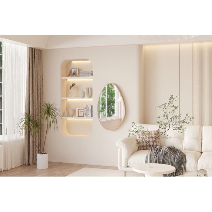 Asymmetrischer Spiegel NARA – 50x80 cm – Finish in gealterter Eiche – MDF mit Holzdekor – Organischer und trendiger Stil