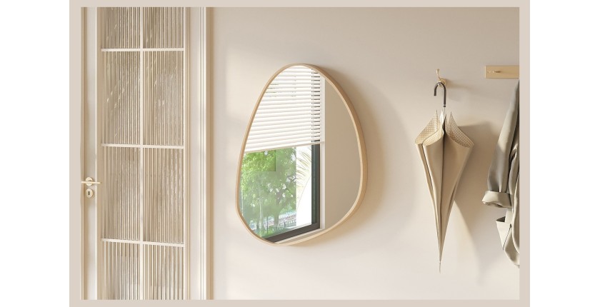 Espejo asimétrico NARA – 60x80 cm – Acabado en roble envejecido – MDF con decoración de madera – Diseño orgánico