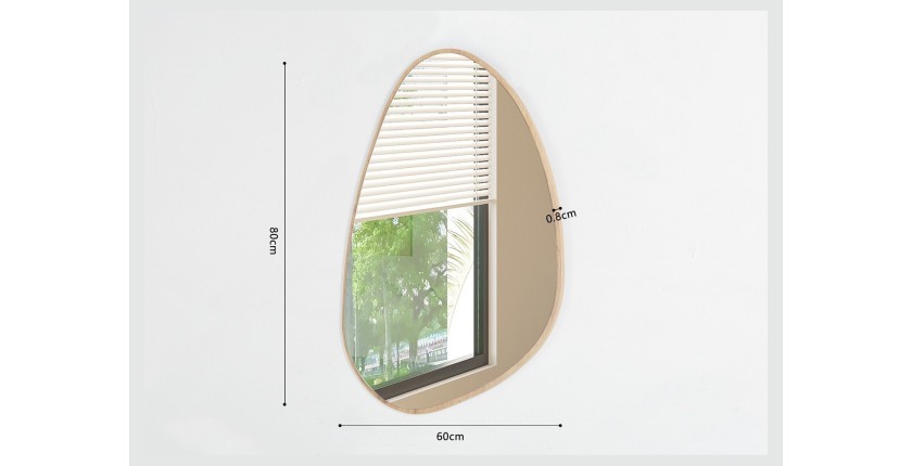 Espejo asimétrico NARA – 60x80 cm – Acabado en roble envejecido – MDF con decoración de madera – Diseño orgánico