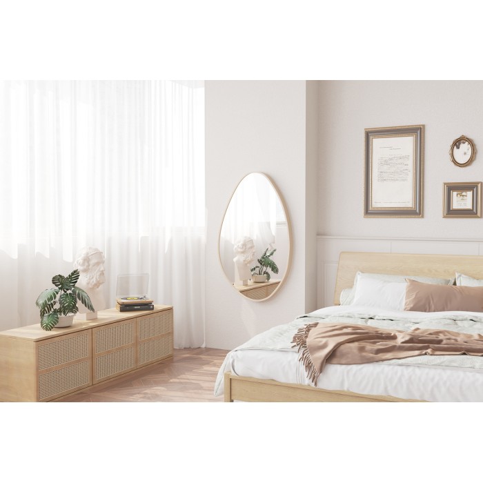 Miroir asymétrico NARA – 50x80 cm – Finitura rovere invecchiato – MDF decorativo in legno – Design organico e moderno