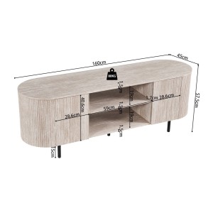 Mueble para TV VAGOS – Color roble claro – Mueble para TV redondeado – 2 puertas &amp; 2 nichos – 160 cm – Diseño moderno