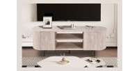 Mueble para TV VAGOS – Color roble claro – Mueble para TV redondeado – 2 puertas & 2 nichos – 160 cm – Diseño moderno