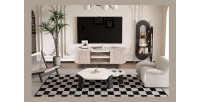 Mueble para TV VAGOS – Color roble claro – Mueble para TV redondeado – 2 puertas & 2 nichos – 160 cm – Diseño moderno