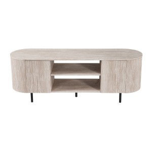 Mueble para TV VAGOS – Color roble claro – Mueble para TV redondeado – 2 puertas &amp; 2 nichos – 160 cm – Diseño moderno