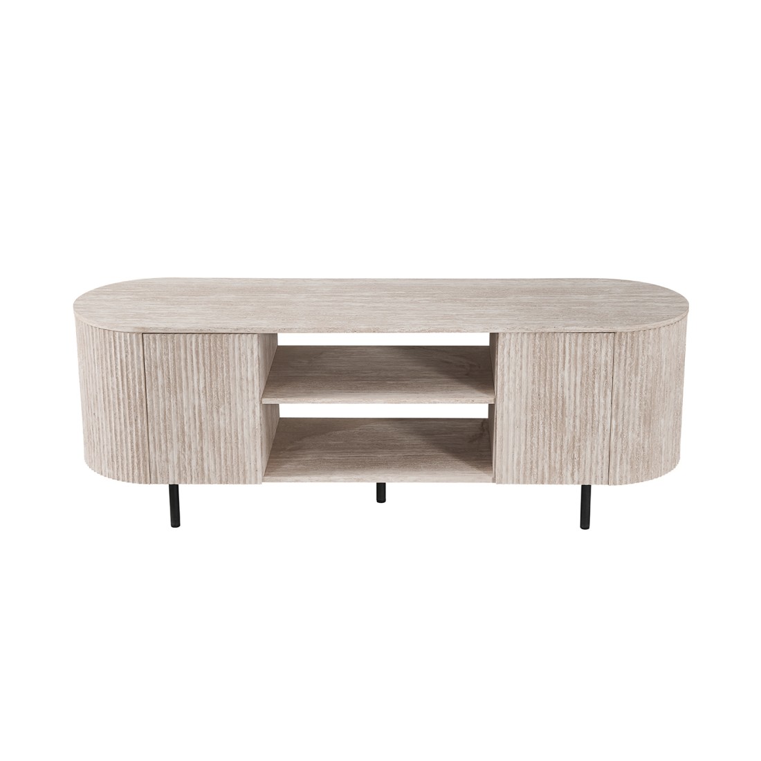 Mueble para TV VAGOS – Color roble claro – Mueble para TV redondeado – 2 puertas & 2 nichos – 160 cm – Diseño moderno