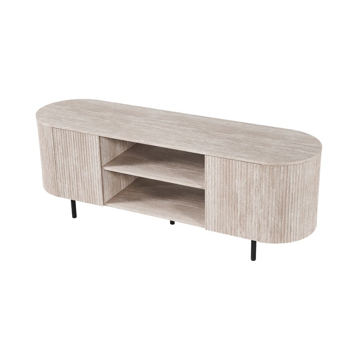 Meuble TV VAGOS – Coloris chêne clair – Meuble TV arrondi – 2 portes & 2 niches – 160 cm – Design moderne
