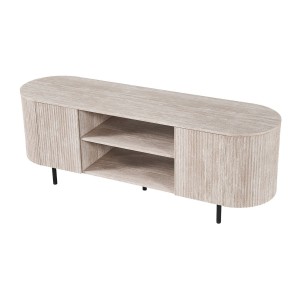 Mueble para TV VAGOS – Color roble claro – Mueble para TV redondeado – 2 puertas &amp; 2 nichos – 160 cm – Diseño moderno