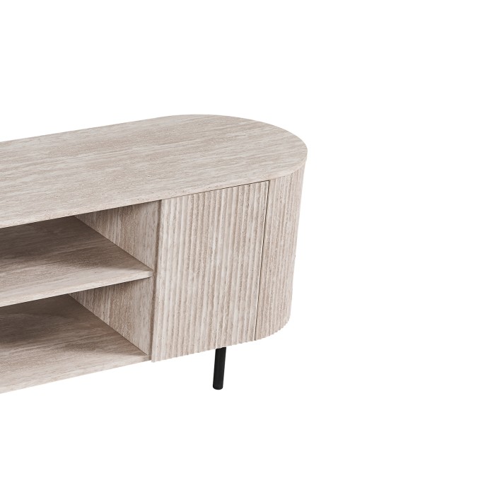 Meuble TV VAGOS – Coloris chêne clair – Meuble TV arrondi – 2 portes & 2 niches – 160 cm – Design moderne