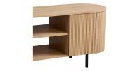 Meuble TV VAGOS – Coloris chêne naturel – 2 portes & 2 niches – 160 cm – Meuble TV arrondi design et fonctionnel