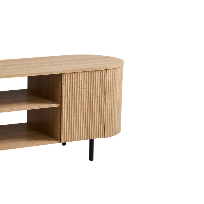 Meuble TV VAGOS – Kleur natuurlijke eik – 2 deuren & 2 vakken – 160 cm – Afgerond design en functioneel TV-meubel