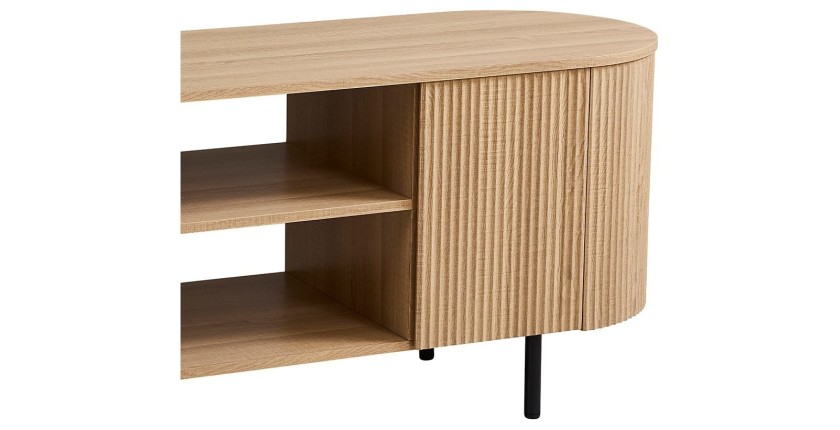 Meuble TV VAGOS – Coloris chêne naturel – 2 portes & 2 niches – 160 cm – Meuble TV arrondi design et fonctionnel