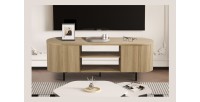 Meuble TV VAGOS – Coloris chêne naturel – 2 portes & 2 niches – 160 cm – Meuble TV arrondi design et fonctionnel