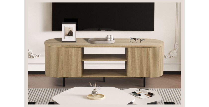 Mobile TV VAGOS – Colore rovere naturale – 2 porte &amp; 2 vani – 160 cm – Mobile TV arrotondato design e funzionale
