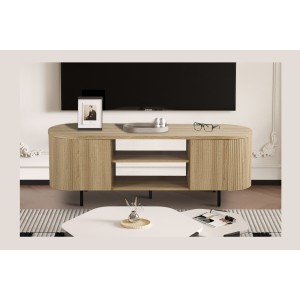 Meuble TV VAGOS – Coloris chêne naturel – 2 portes & 2 niches – 160 cm – Meuble TV arrondi design et fonctionnel