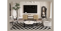 Meuble TV VAGOS – Coloris chêne naturel – 2 portes & 2 niches – 160 cm – Meuble TV arrondi design et fonctionnel