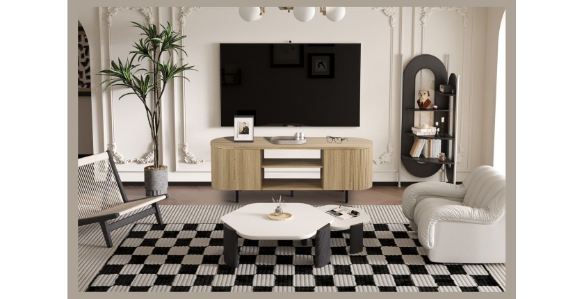 Mobile TV VAGOS – Colore rovere naturale – 2 porte &amp; 2 vani – 160 cm – Mobile TV arrotondato design e funzionale