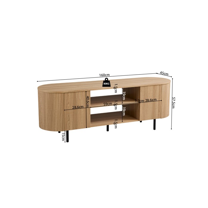 Meuble TV VAGOS – Kleur natuurlijke eik – 2 deuren & 2 vakken – 160 cm – Afgerond design en functioneel TV-meubel