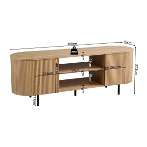Meuble TV VAGOS – Coloris chêne naturel – 2 portes & 2 niches – 160 cm – Meuble TV arrondi design et fonctionnel